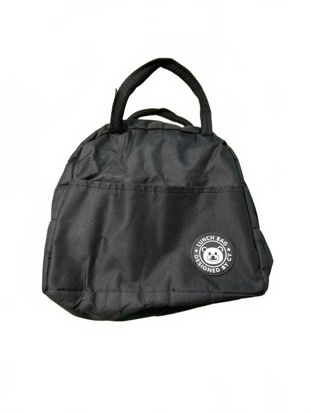 Black Lunch Bag with Floral 'E' Design and Bear Logo